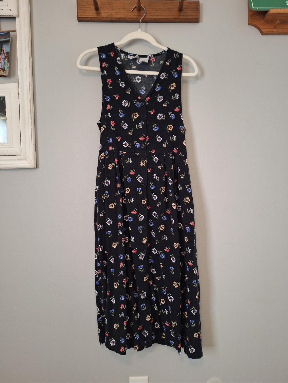 Vintage Black Floral Print Dress